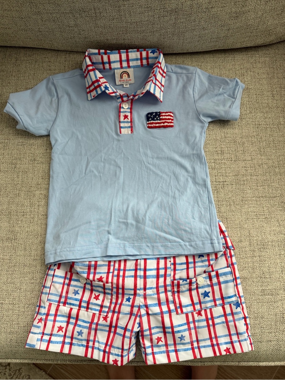 Light Blue Polo & Star Plaid Short Set - Kids